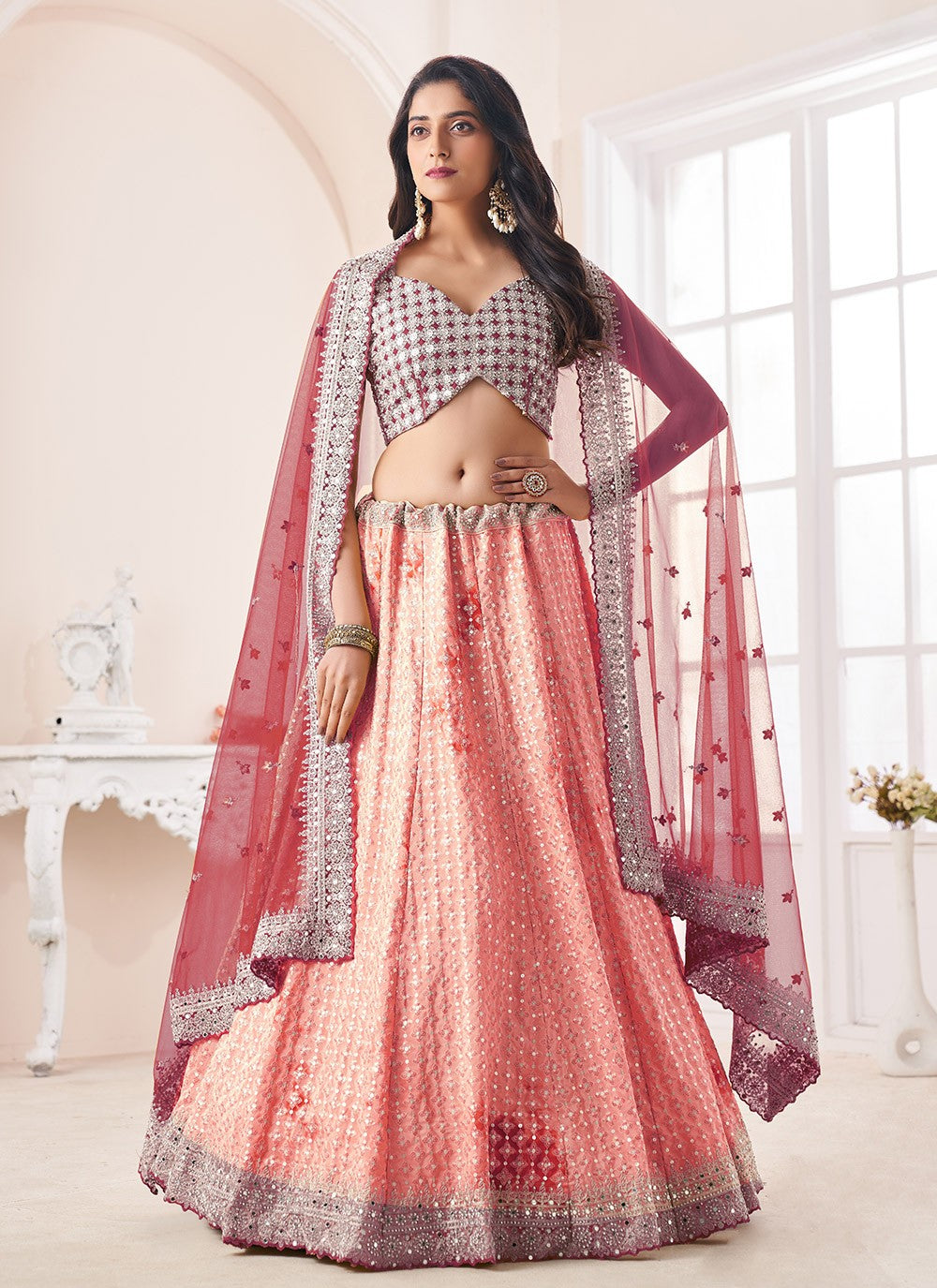 Cutdana Net Lehenga - L3169