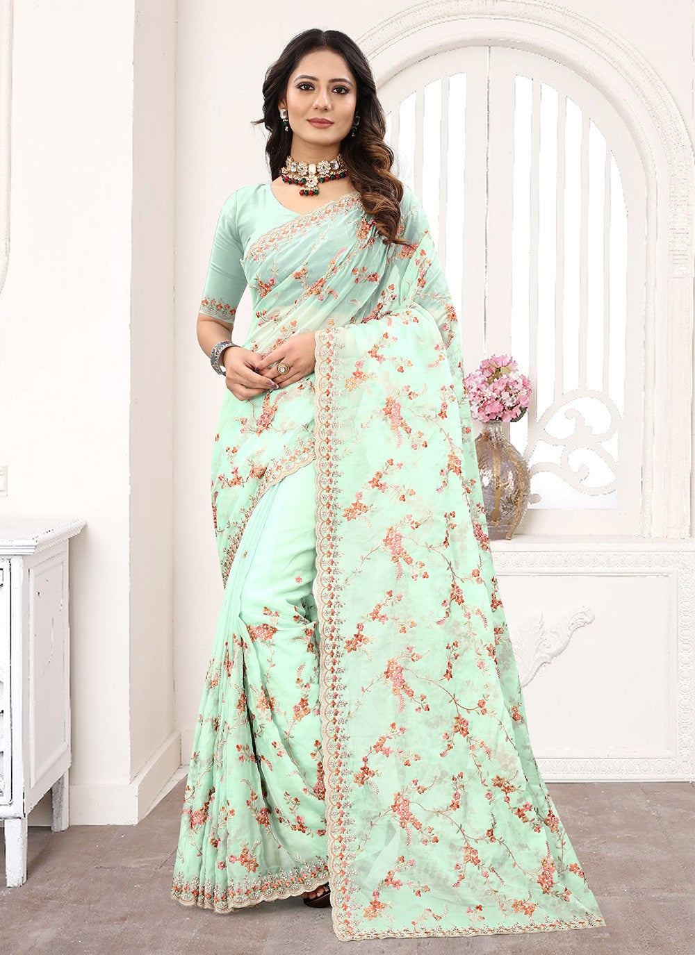 Classic Embroidered Organza Saree - S1180