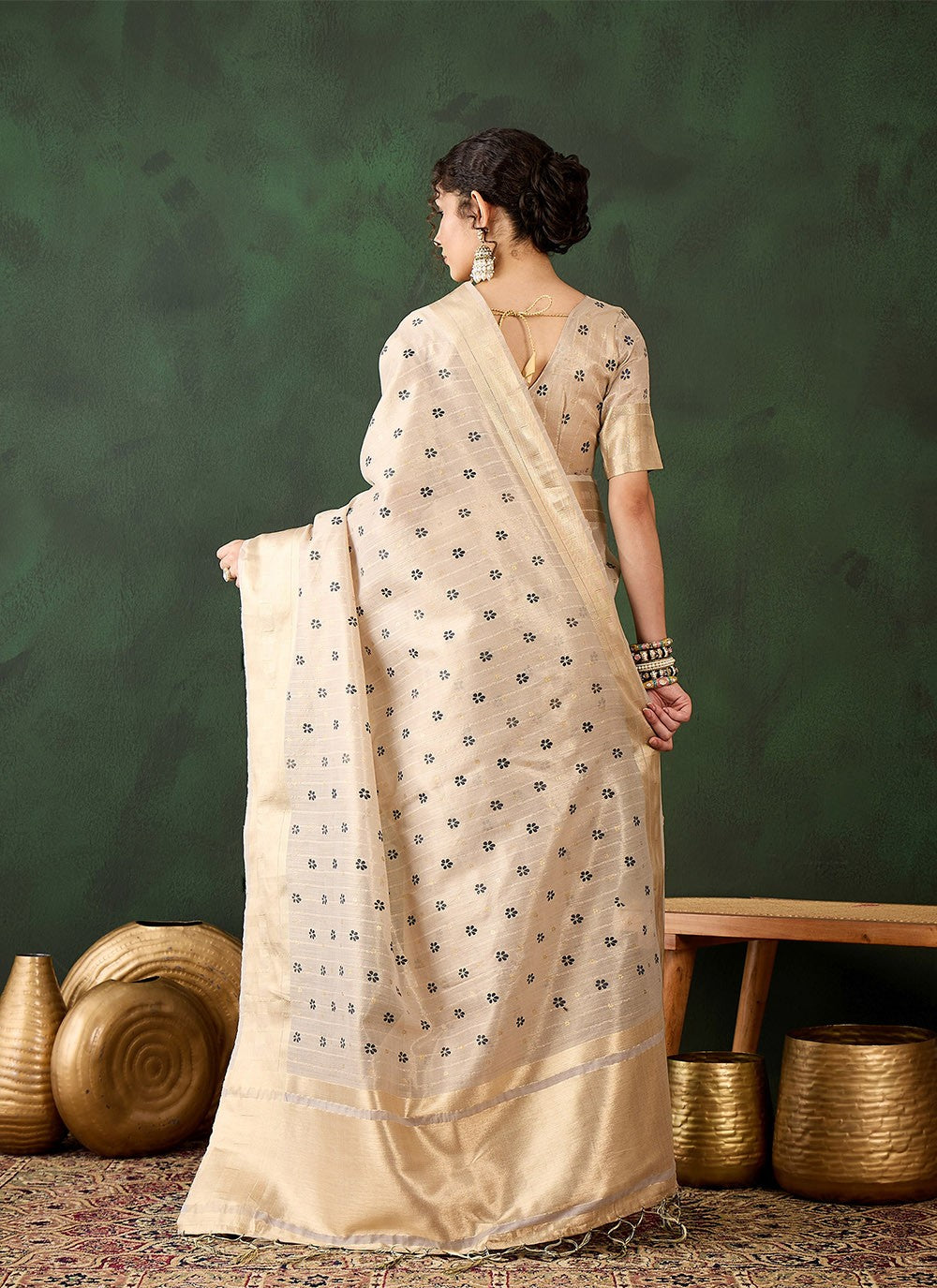 Classic Printed Khadi, Organza Saree - S8296