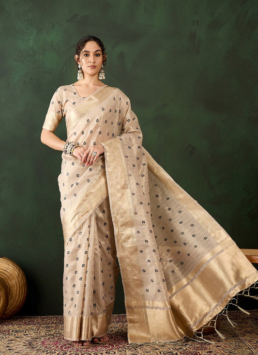 Classic Printed Khadi, Organza Saree - S8296