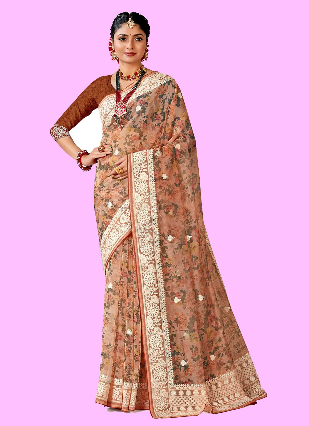 Classic Digital Print Organza Saree - S4443