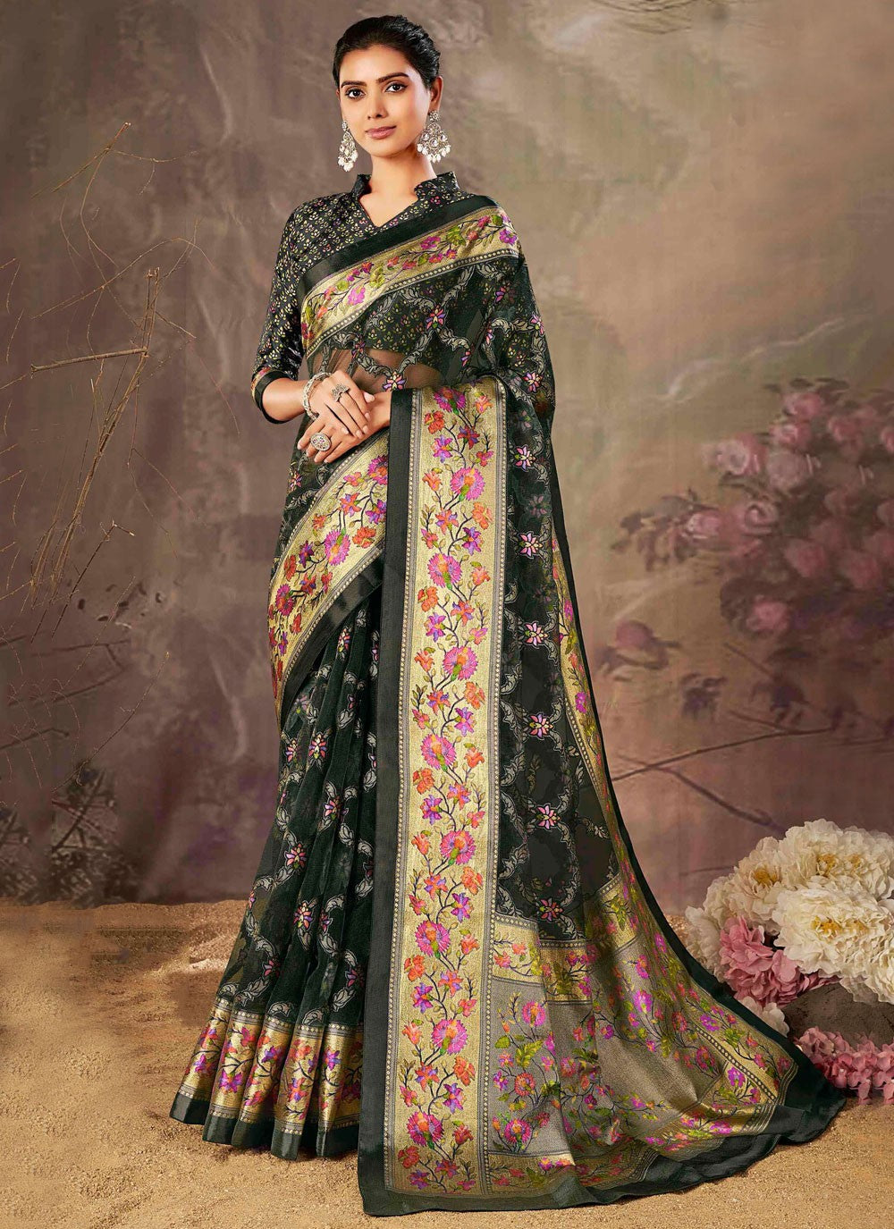 Weaving Zari Organza Saree - S12112