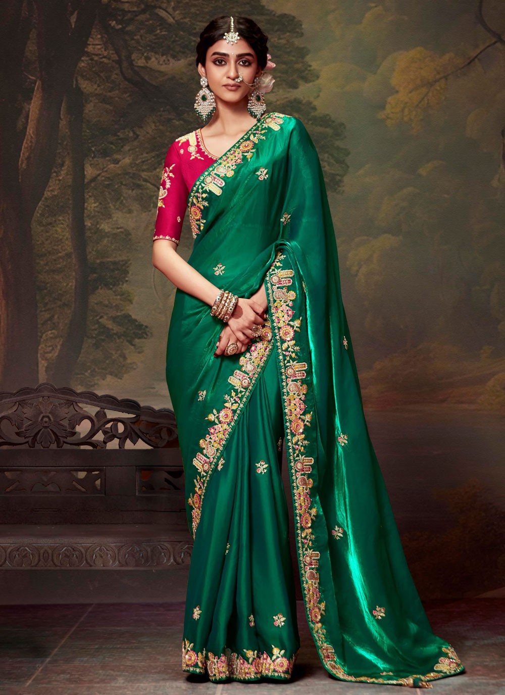 Classic Embroidered Organza Saree - S7874