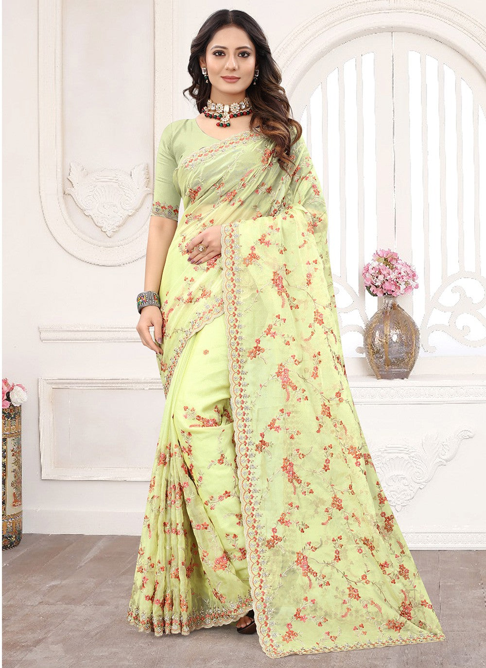 Classic Embroidered Organza Saree - S1180