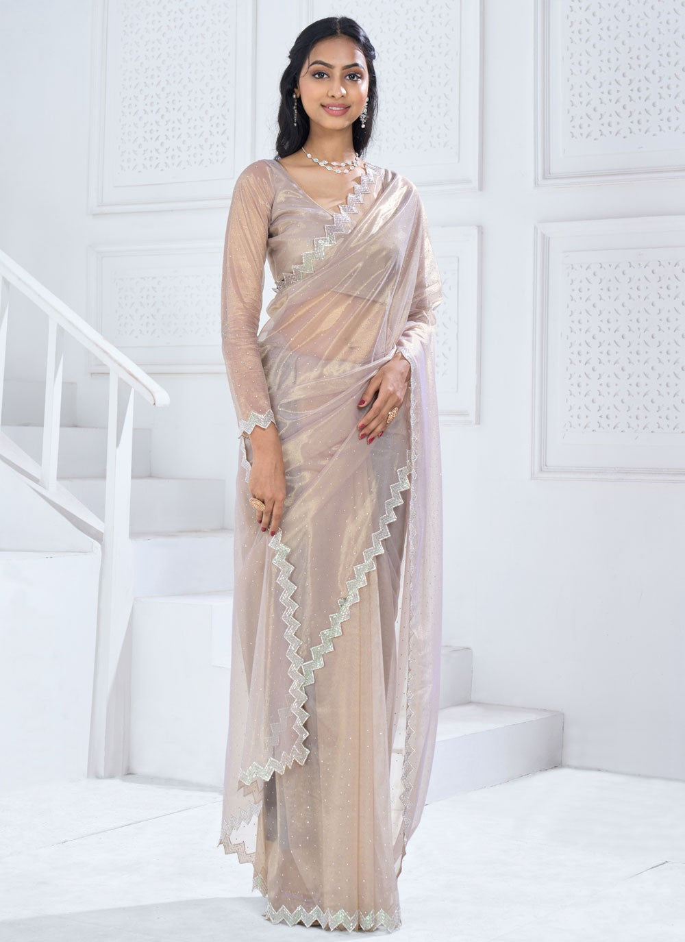 Trendy Swarovski Organza Saree - S5707