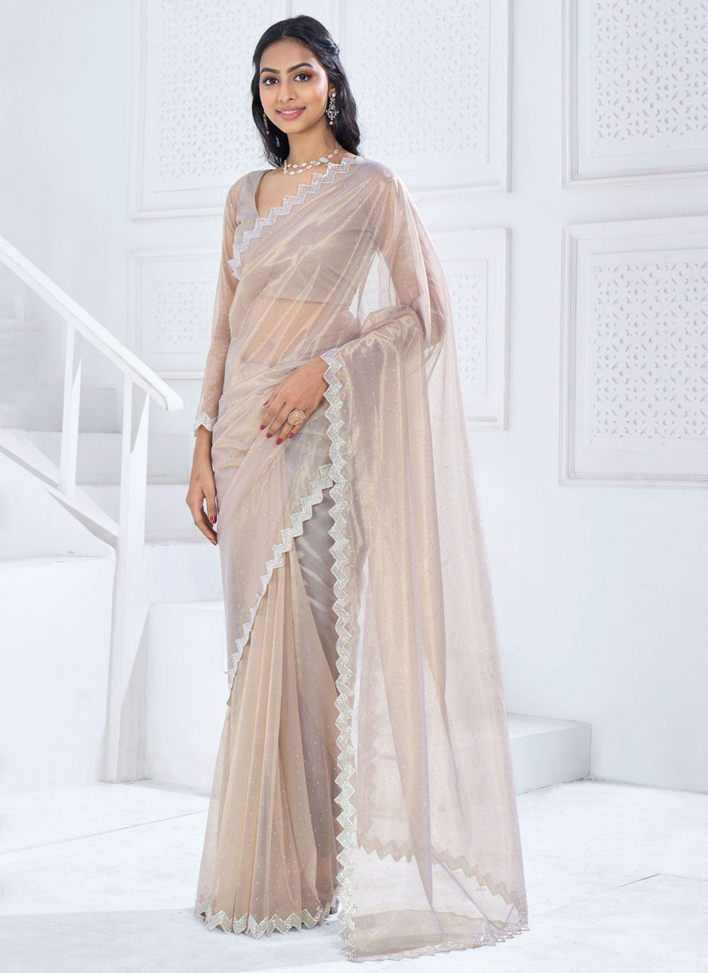 Trendy Swarovski Organza Saree - S5707