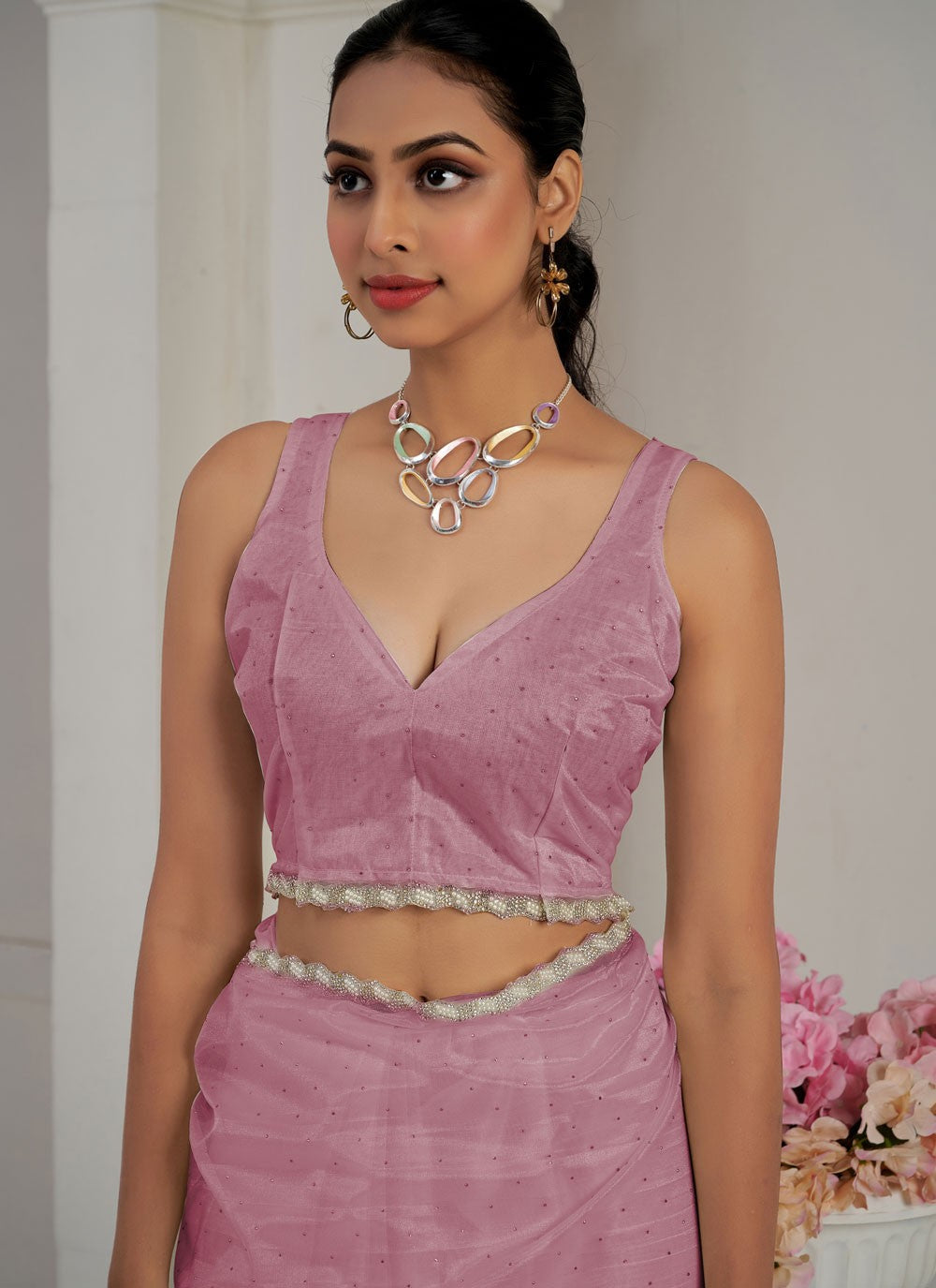 Classic Cutdana Net, Organza Magenta, Pink Saree - S10697