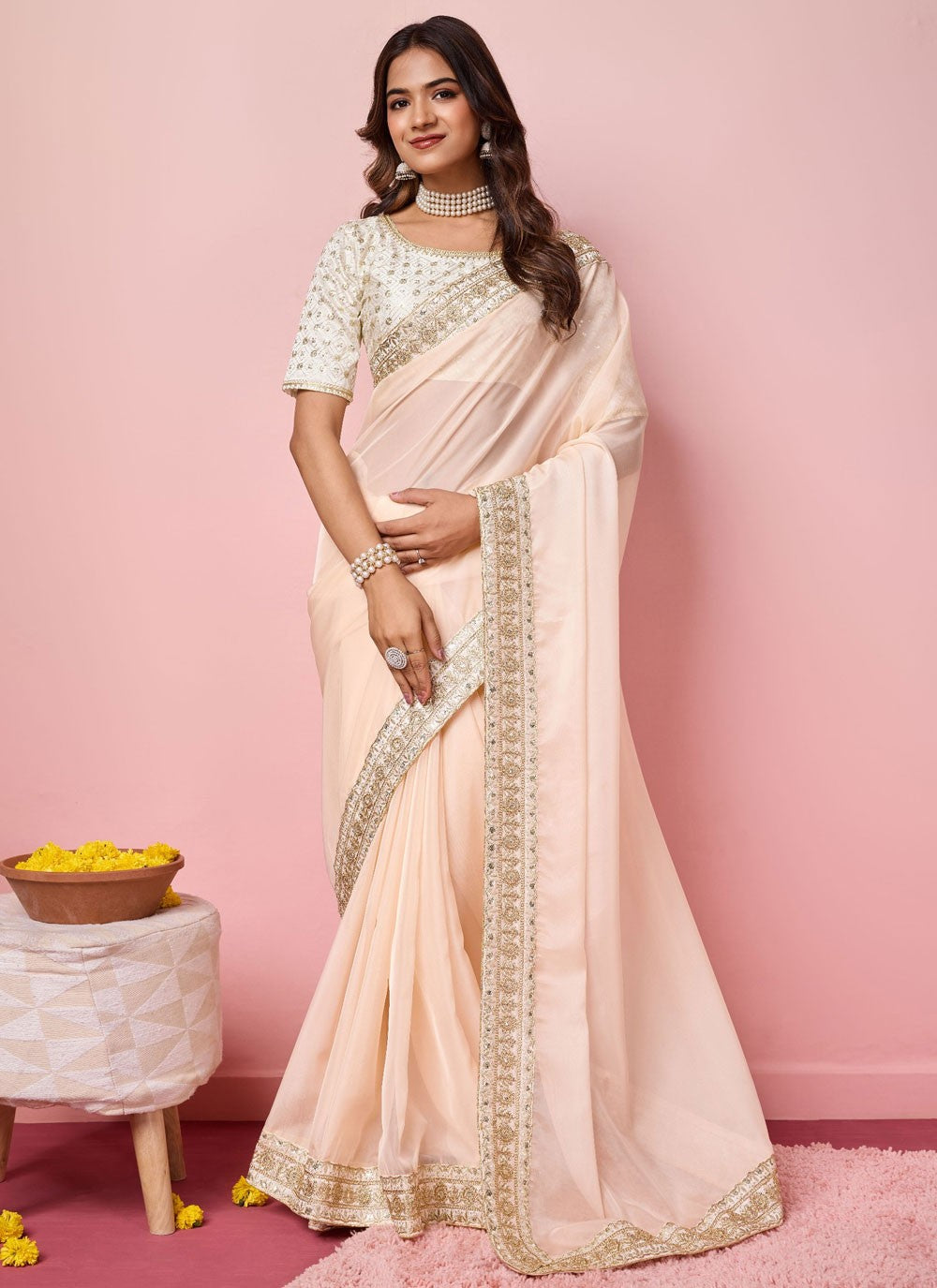 Classic Embroidered Organza Saree - S9014