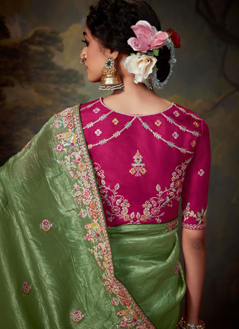 Classic Embroidered Organza Saree - S7874