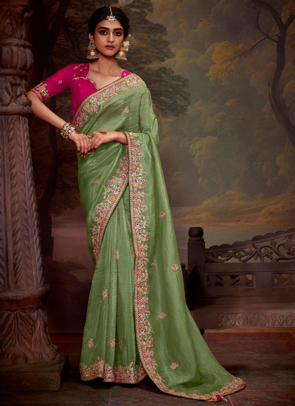 Classic Embroidered Organza Saree - S7874