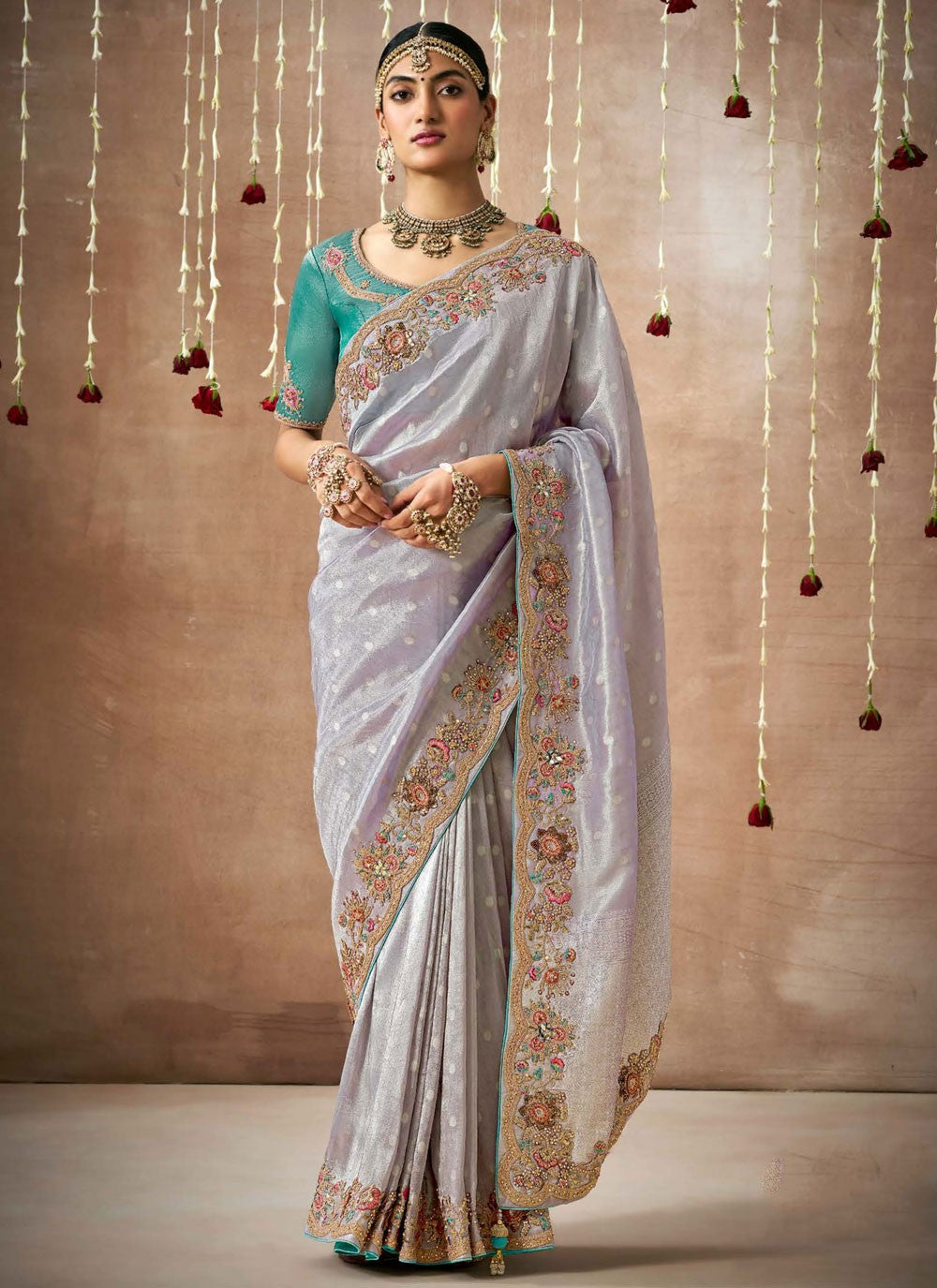 Contemporary Embroidered Organza, Silk Saree - S8348