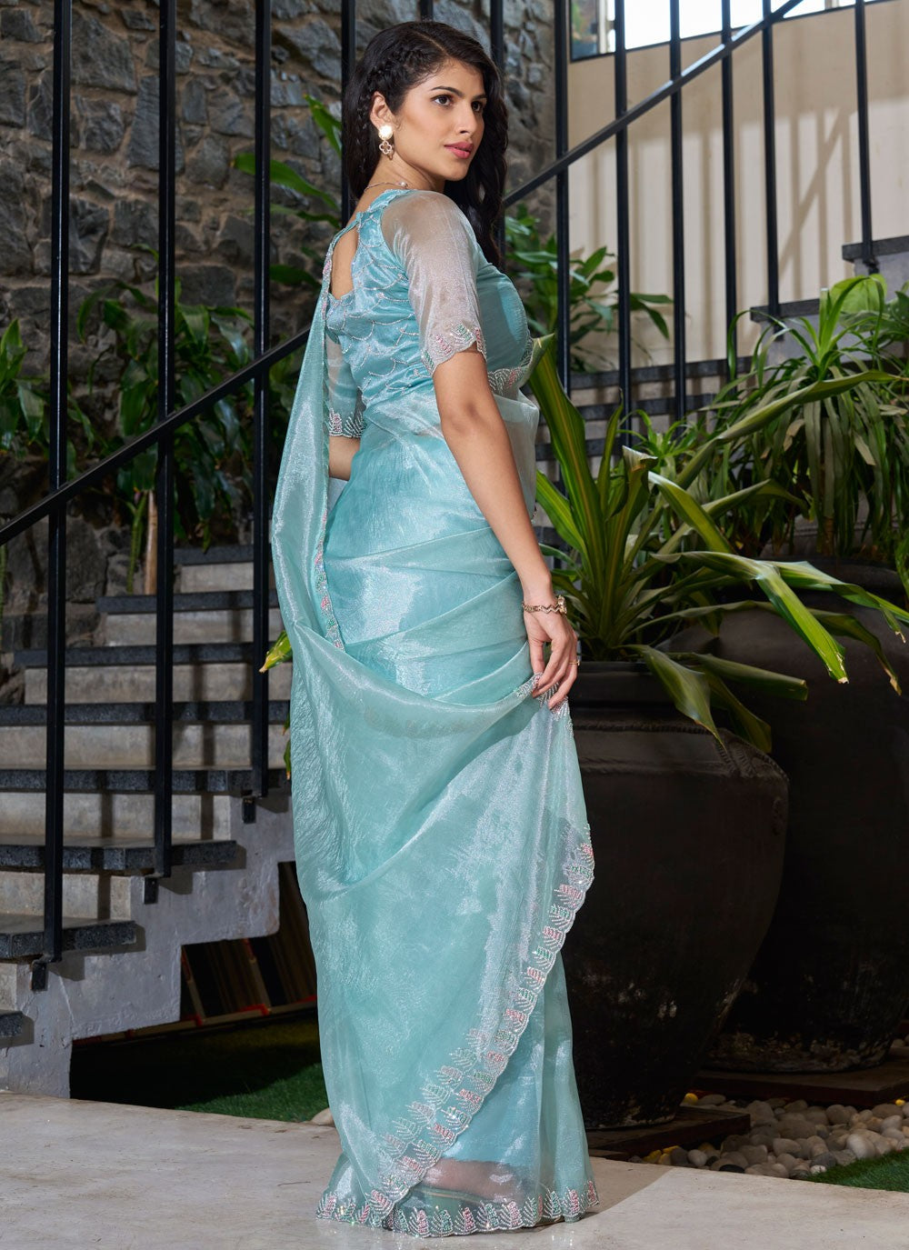 Cutdana, Swarovski Organza Saree - S11671