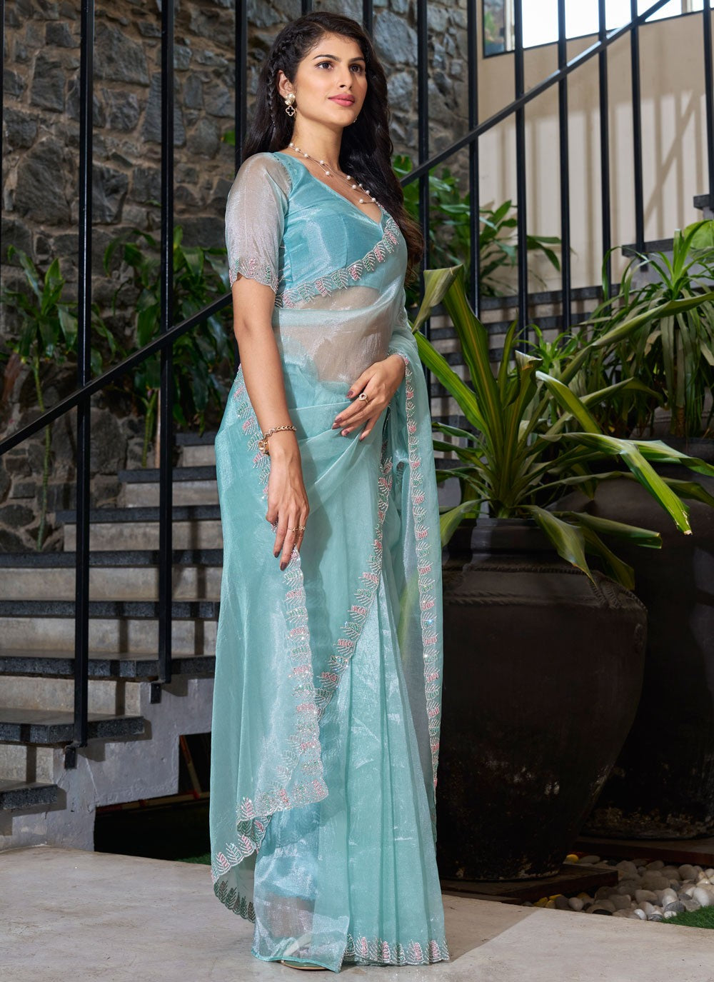 Cutdana, Swarovski Organza Saree - S11671