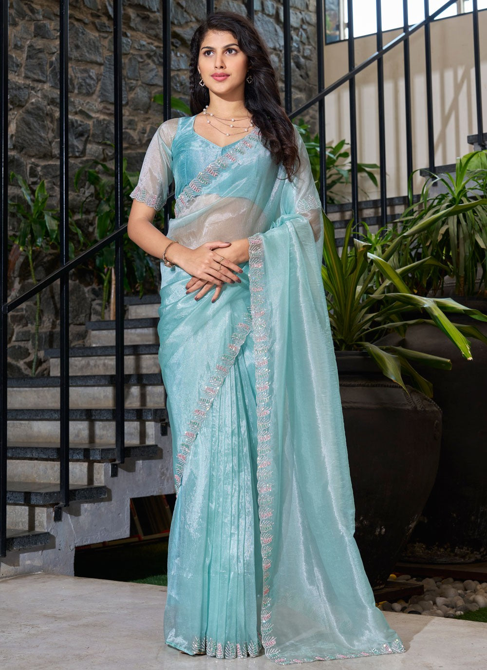 Cutdana, Swarovski Organza Saree - S11671