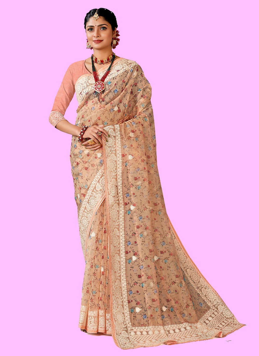 Classic Digital Print Organza Saree - S4443