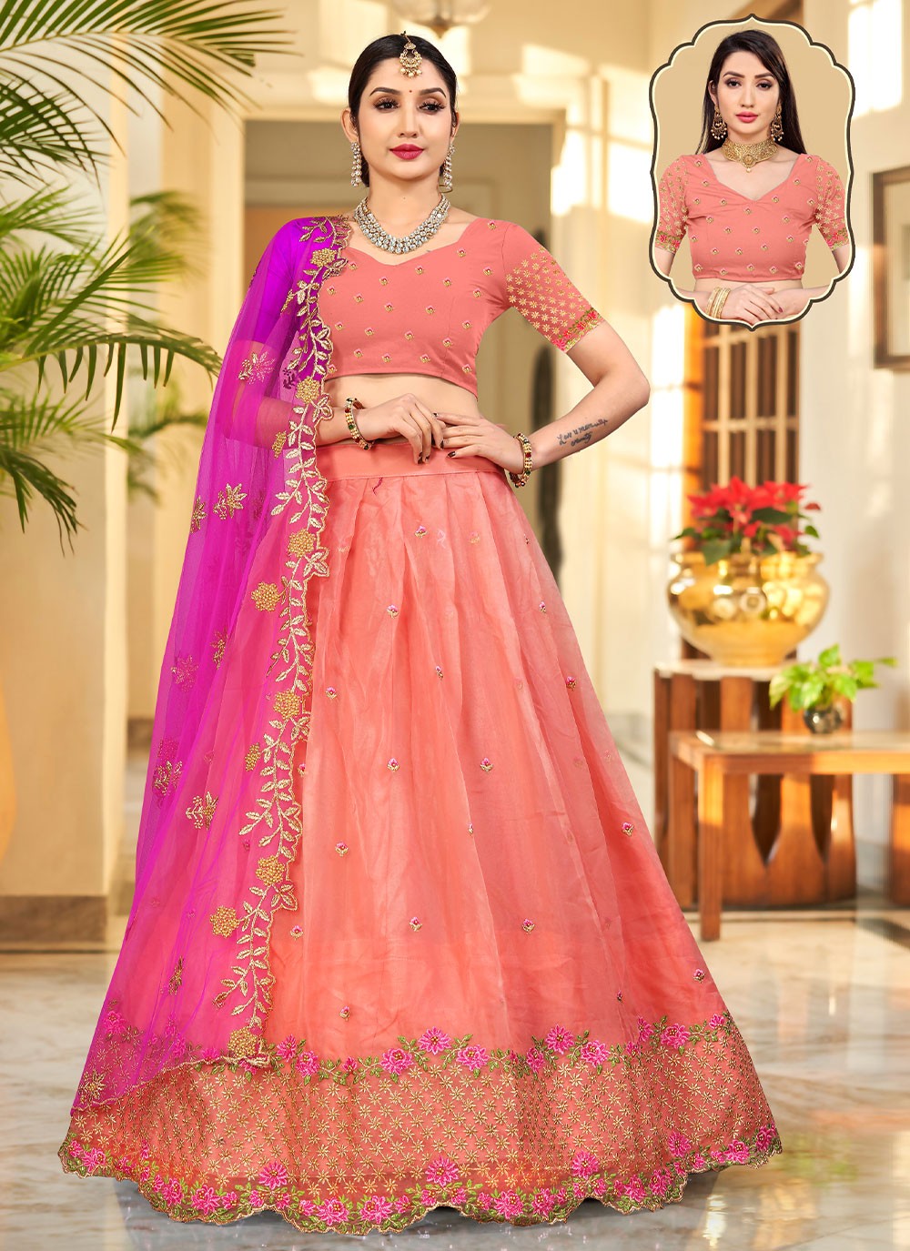 Embroidered Organza A - Line Lehenga - L0813