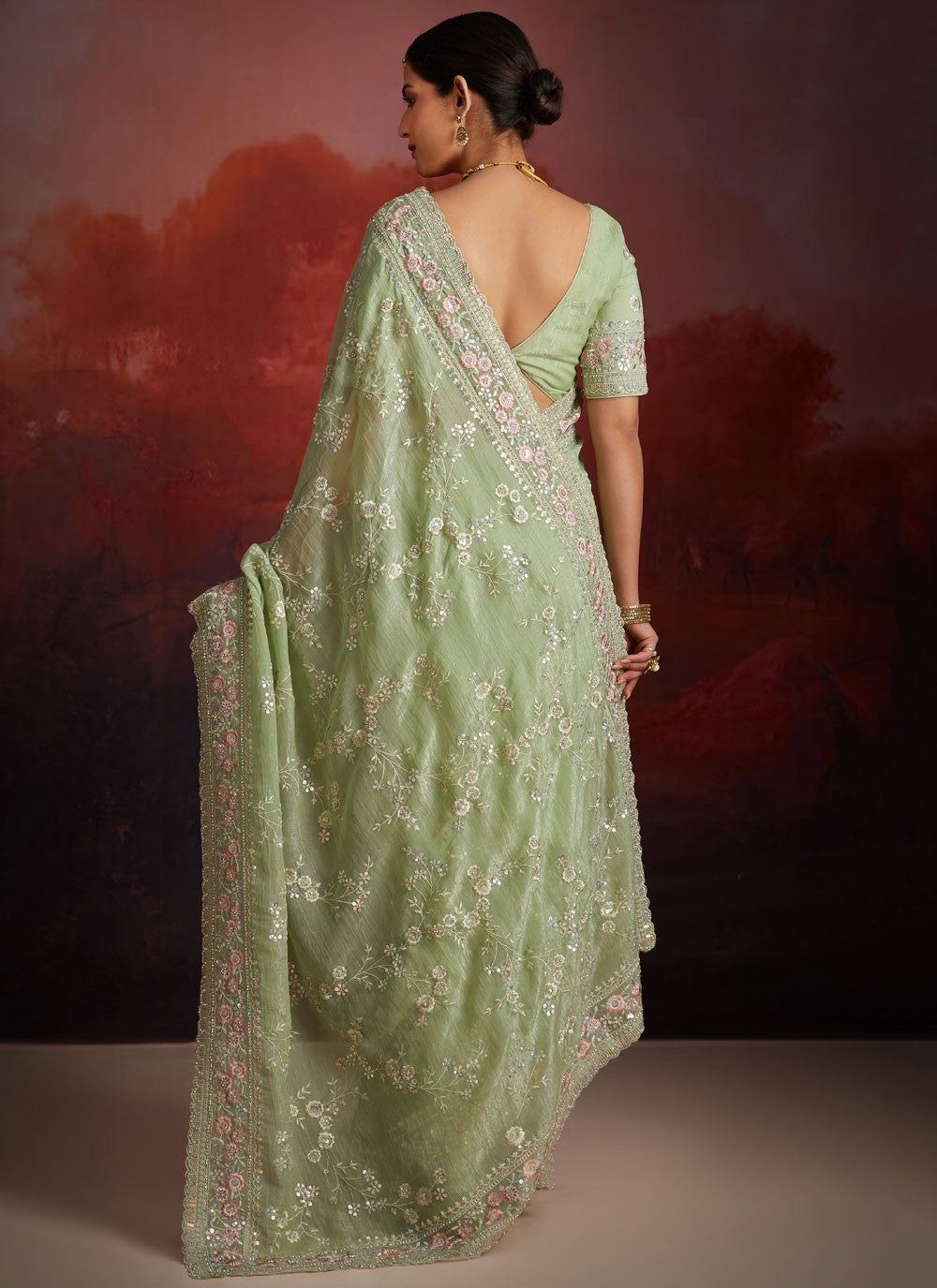 Cutdana, Embroidered, Sequins, Thread Organza Saree - S12047