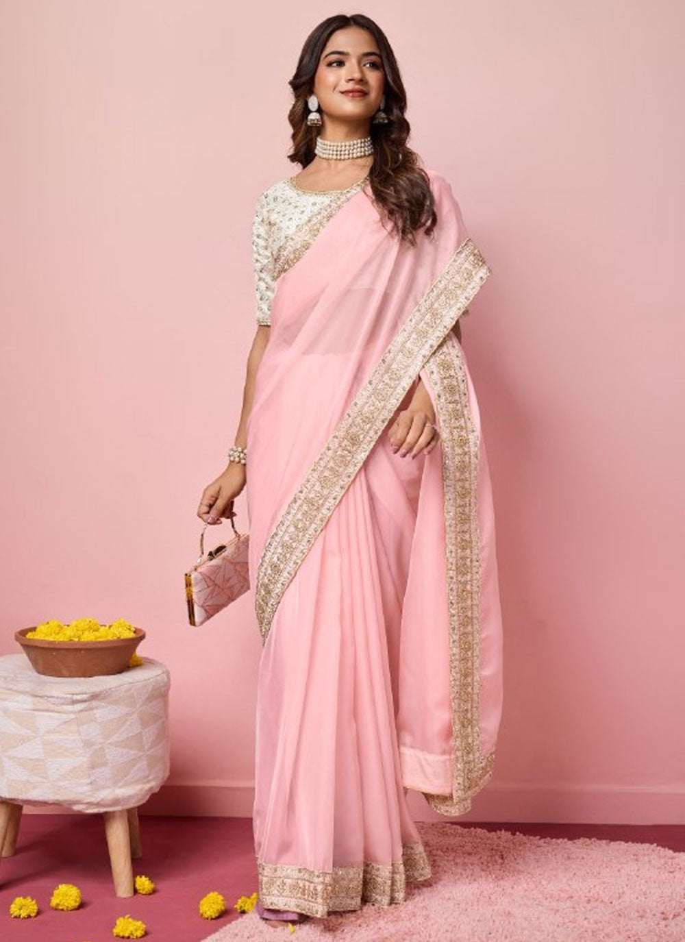 Classic Embroidered Organza Saree - S9014