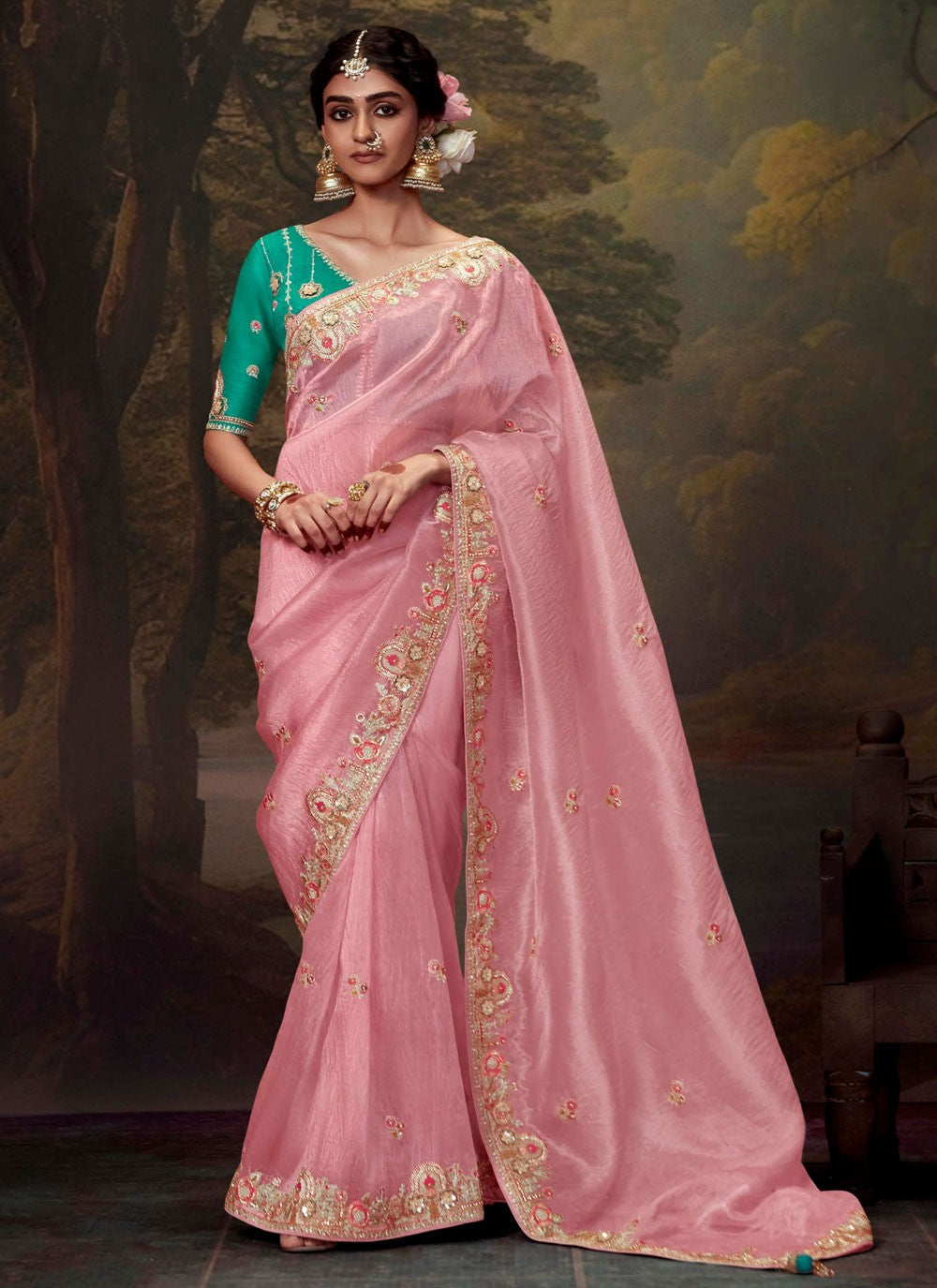 Classic Embroidered Organza Saree - S7874