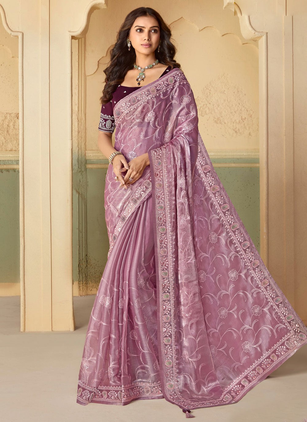 Classic Embroidered Organza Saree - S7695