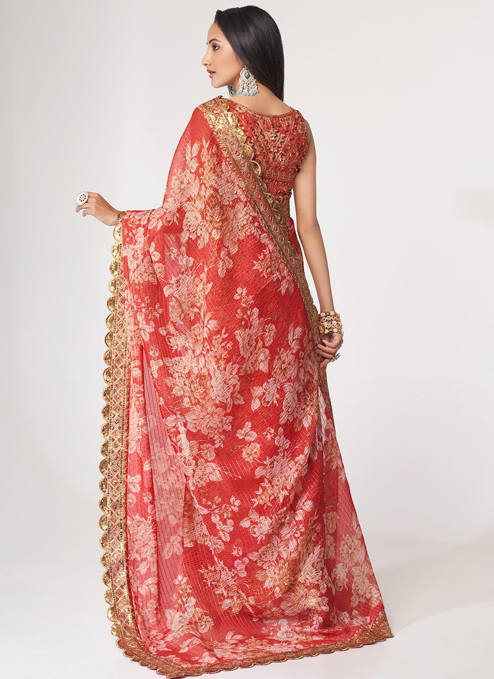 Classic Digital Print Organza Saree - S3068