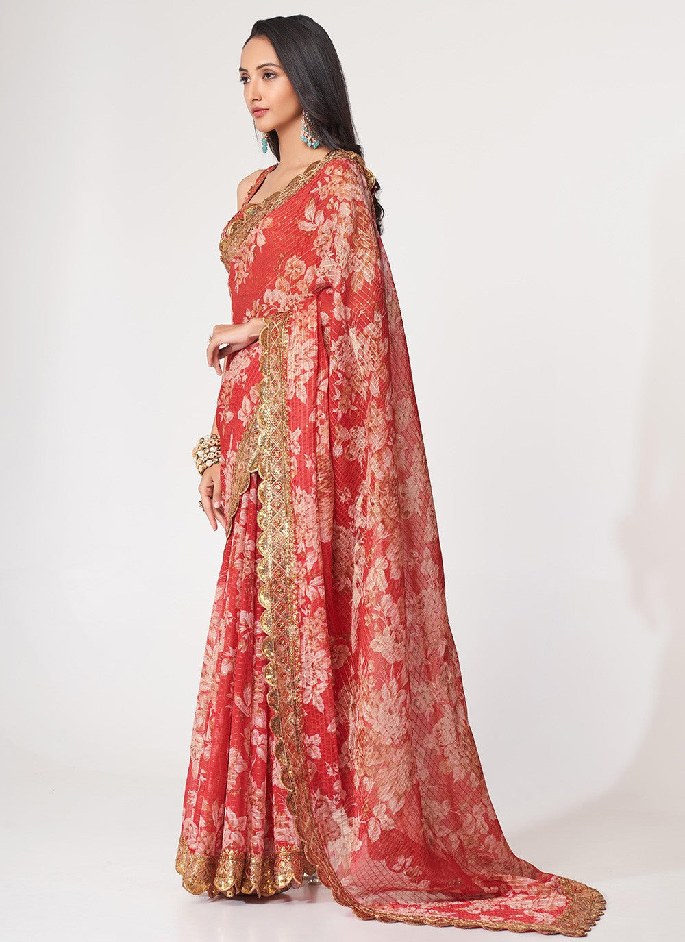 Classic Digital Print Organza Saree - S3068