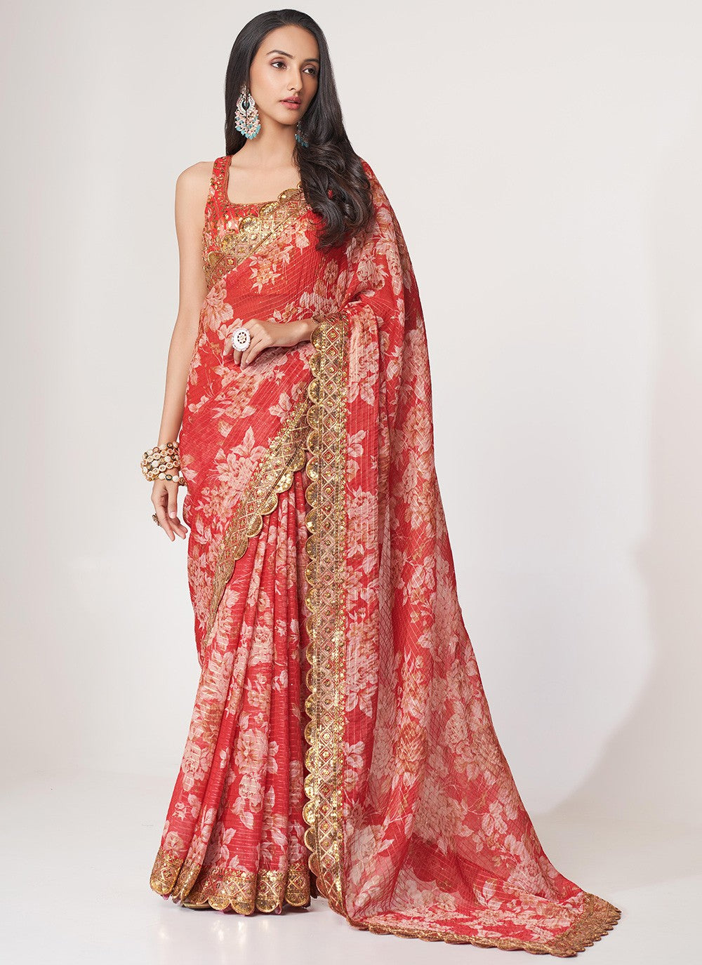 Classic Digital Print Organza Saree - S3068