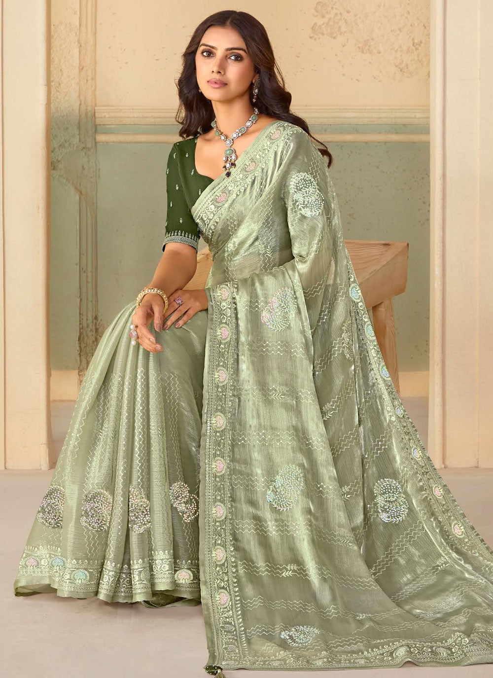 Classic Embroidered Organza Saree - S7695