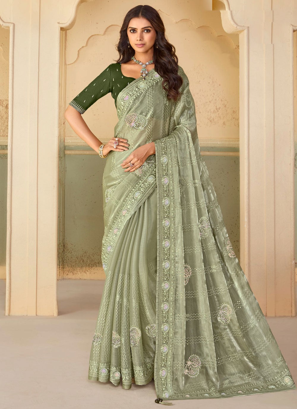 Classic Embroidered Organza Saree - S7695