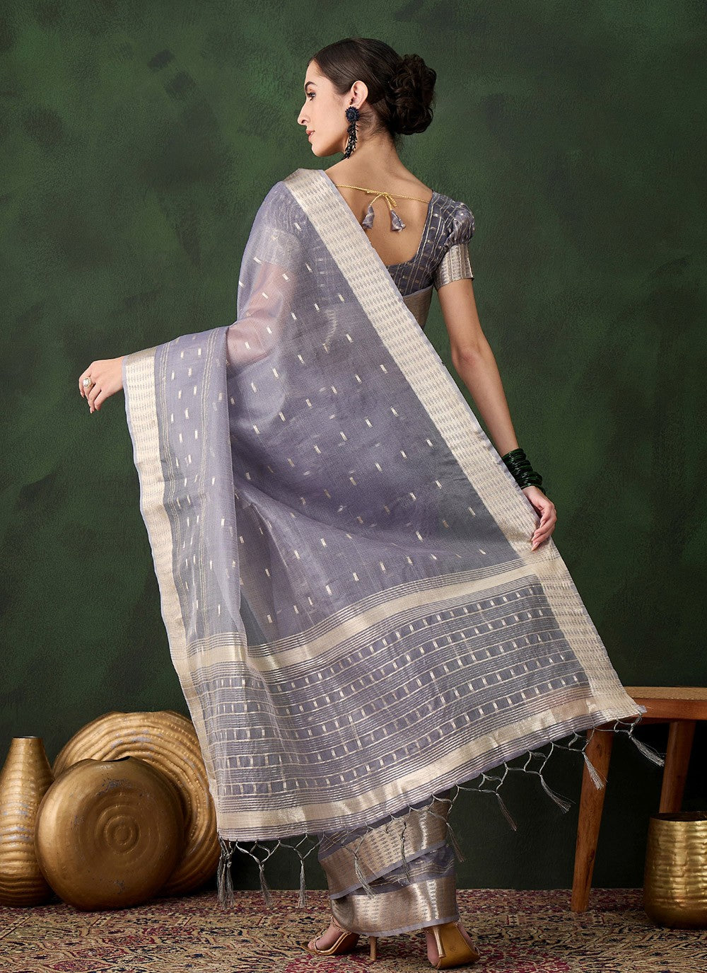 Contemporary Jacquard Work Khadi, Organza Saree - S10486