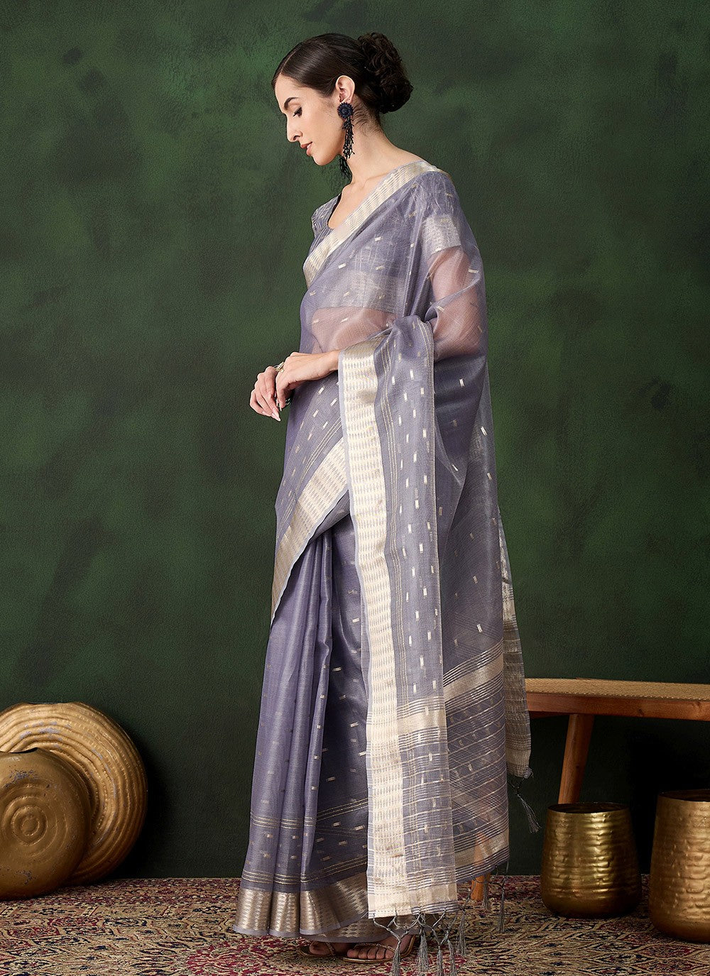 Contemporary Jacquard Work Khadi, Organza Saree - S10486