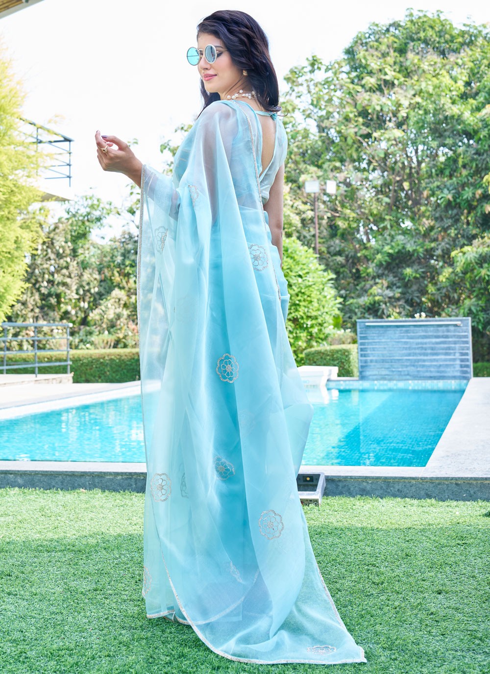 Cutdana, Swarovski Organza Saree - S11655