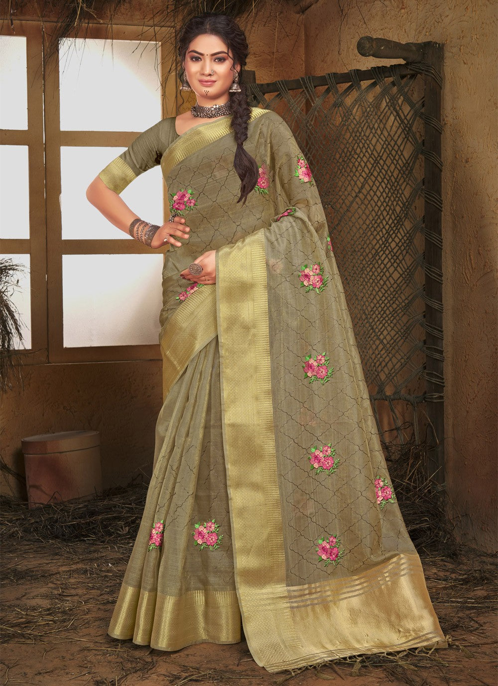 Trendy Fancy Work Organza Saree - S2269