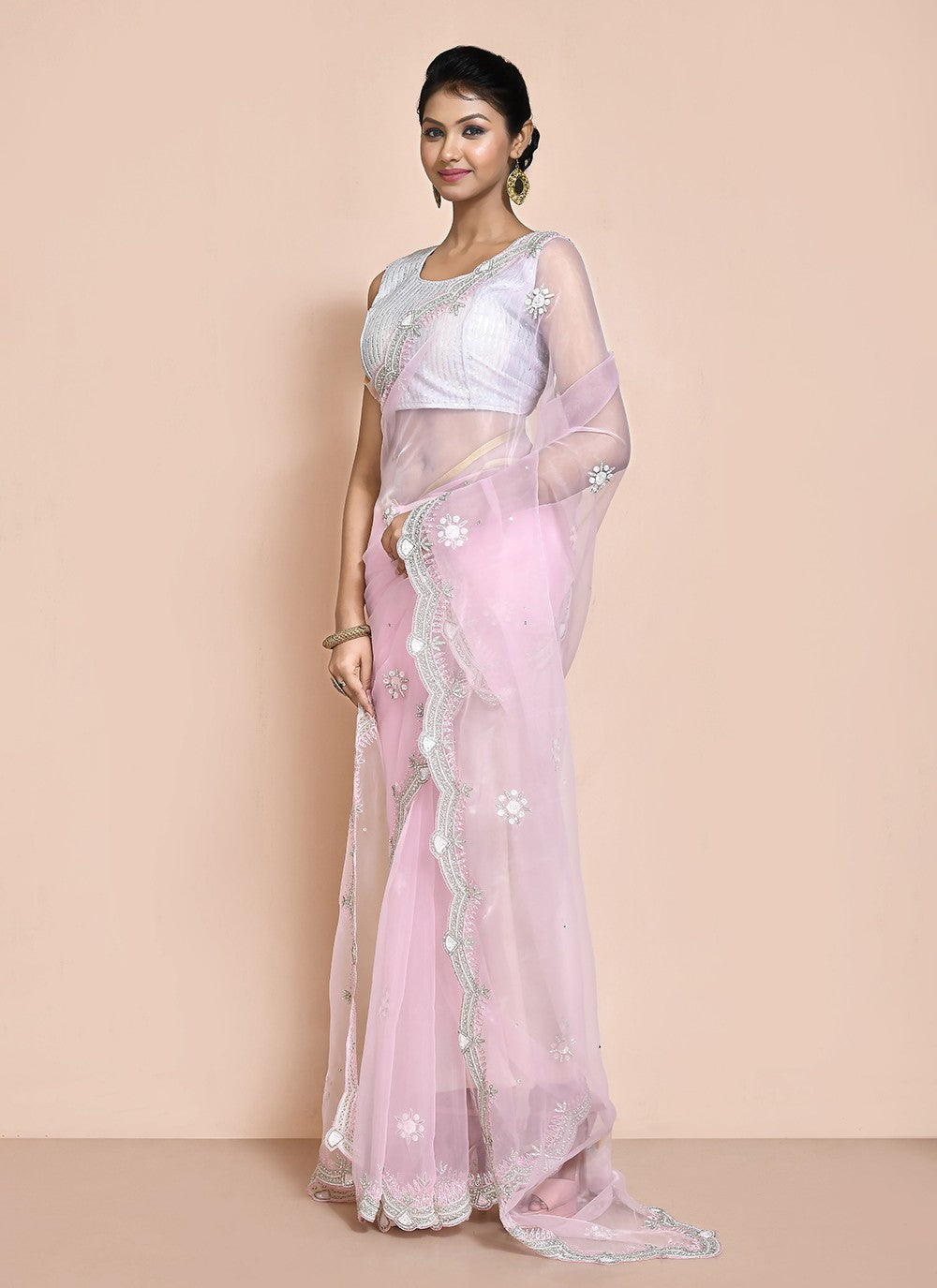 Contemporary Hand Embroidery Organza Saree - S9227