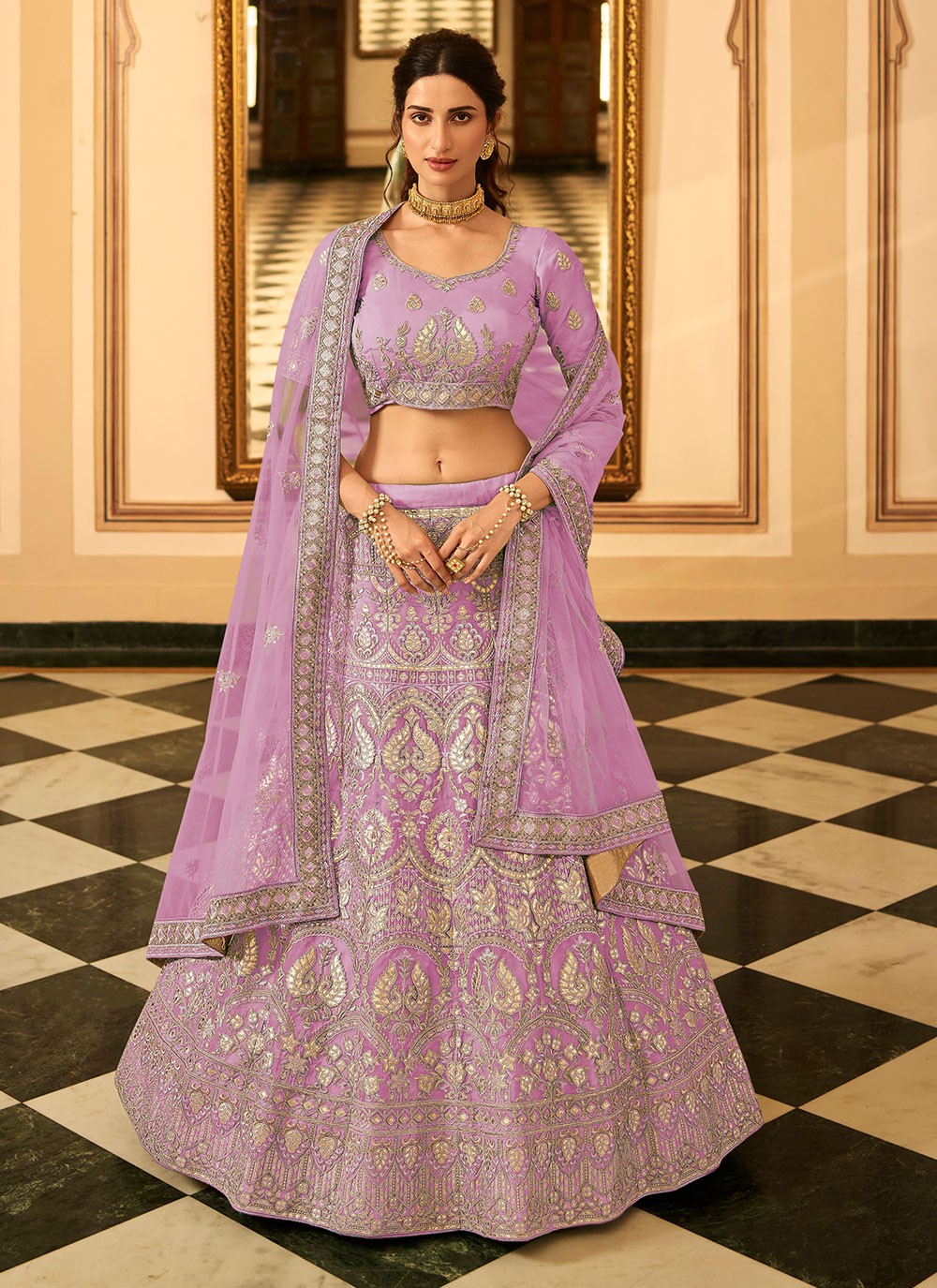 Sequins Organza A - Line Lehenga - L0342