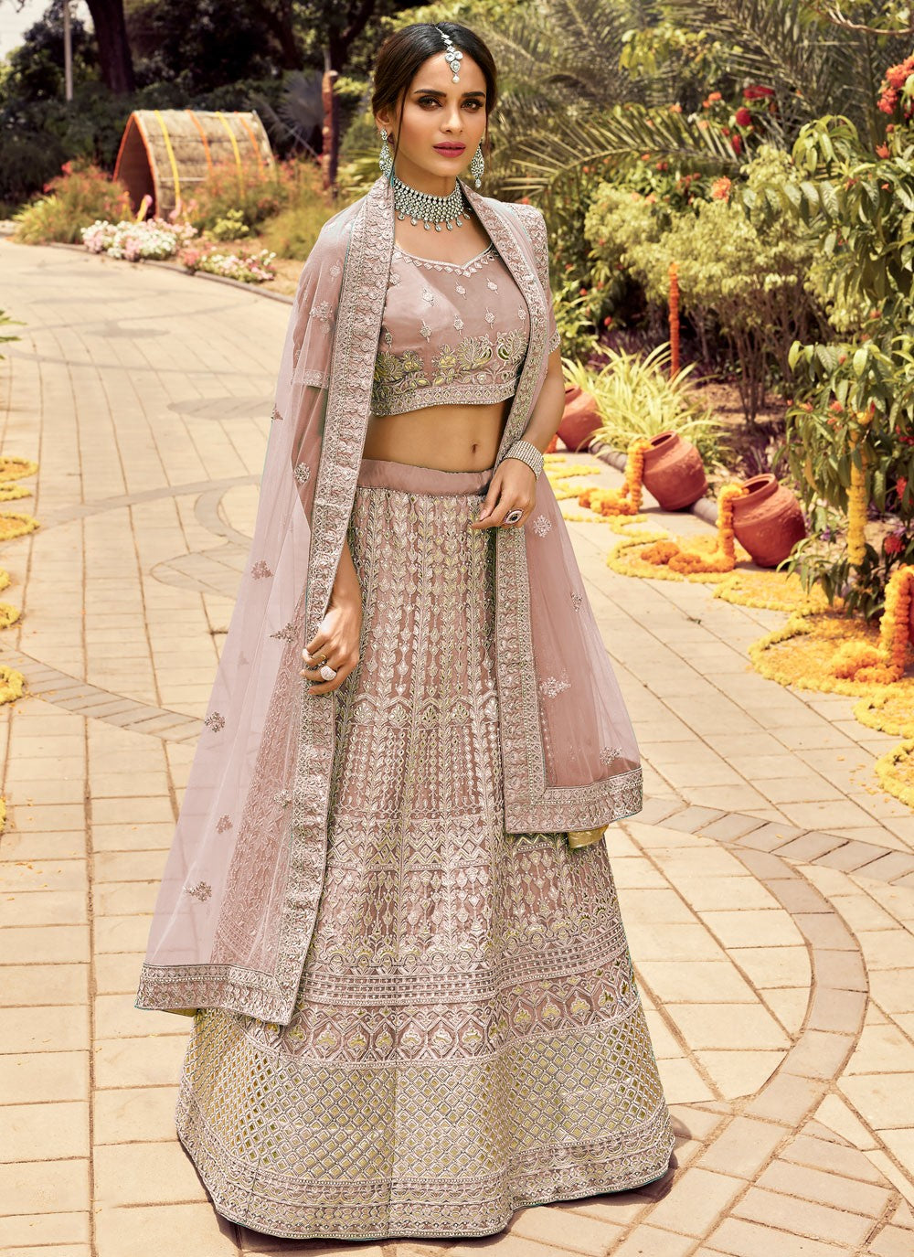 Dori Work Raw Silk A - Line Lehenga - L0362