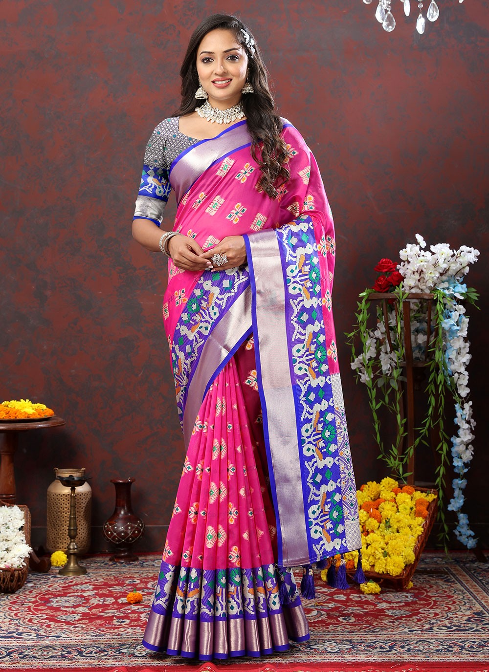 Trendy Meenakari Organza, Silk Saree - S5046