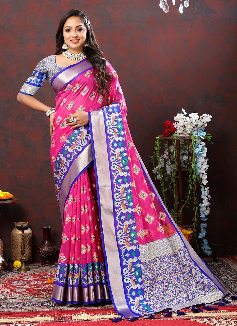 Trendy Meenakari Organza, Silk Saree - S5046