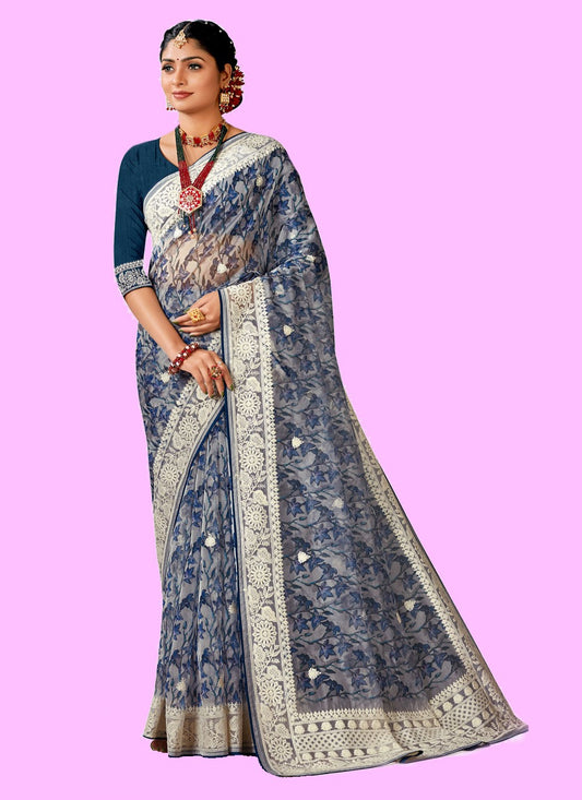 Classic Digital Print Organza Saree - S4443