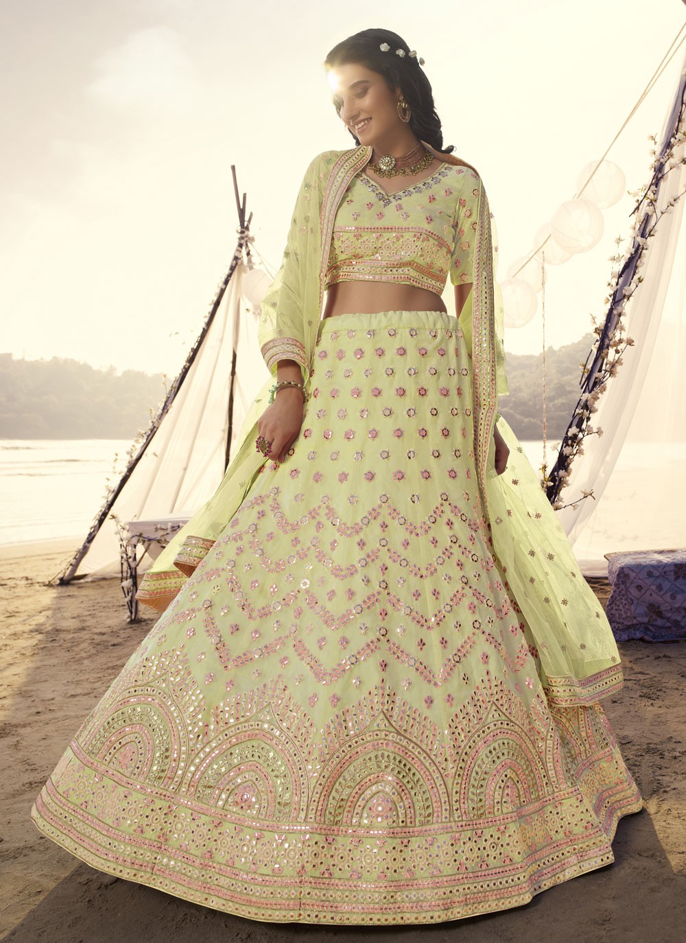 Mirror Organza A - Line Lehenga - L0158