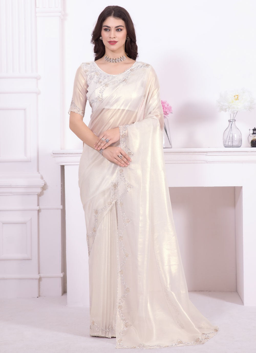 Classic Zircon Organza Saree - S5725