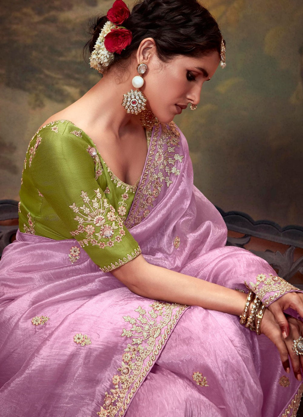 Classic Embroidered Organza Saree - S7874