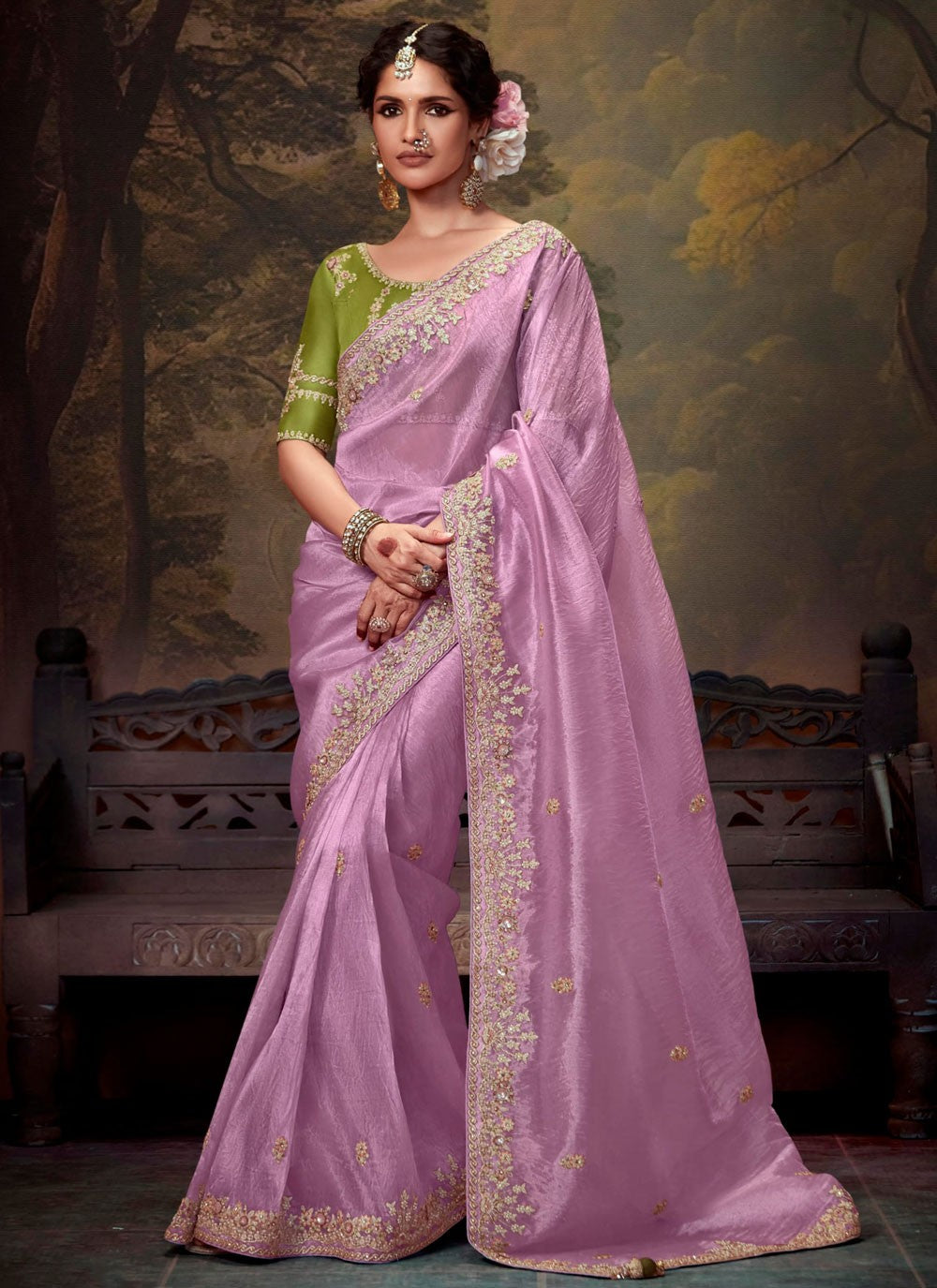 Classic Embroidered Organza Saree - S7874