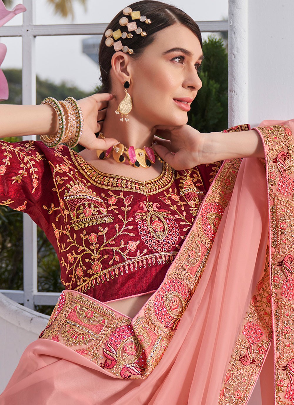 Trendy Embroidered Organza, Satin Saree - S2842