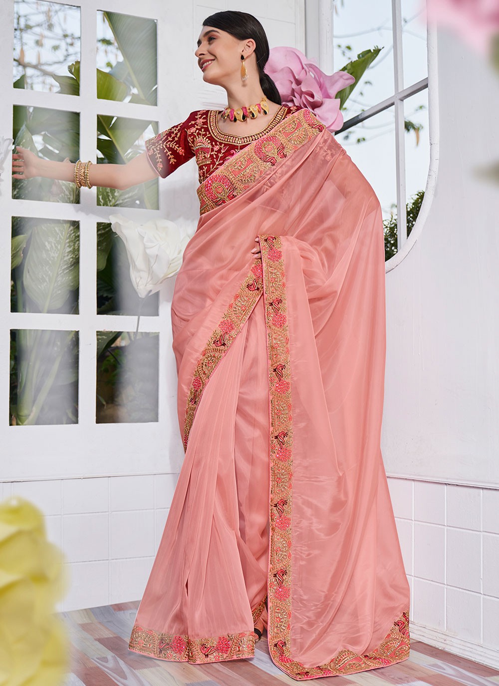 Trendy Embroidered Organza, Satin Saree - S2842