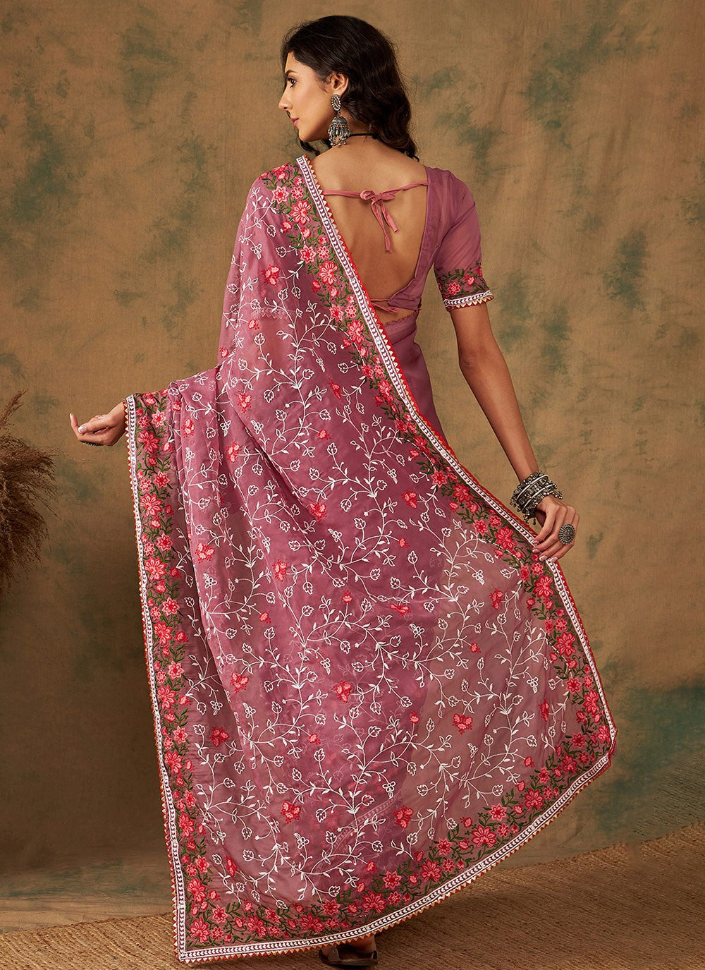 Traditional Embroidered Organza Saree - S7070