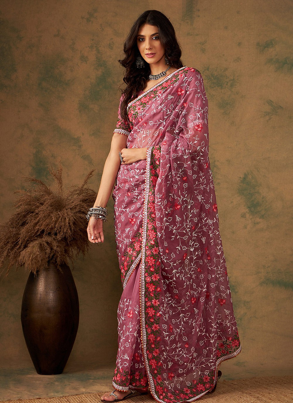 Traditional Embroidered Organza Saree - S7070