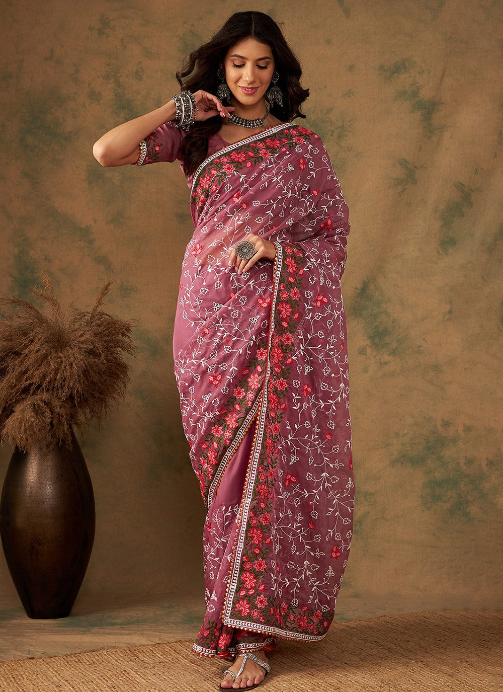 Traditional Embroidered Organza Saree - S7070