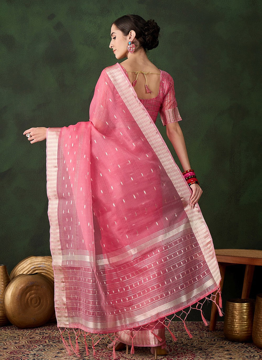 Contemporary Jacquard Work Khadi, Organza Saree - S10486