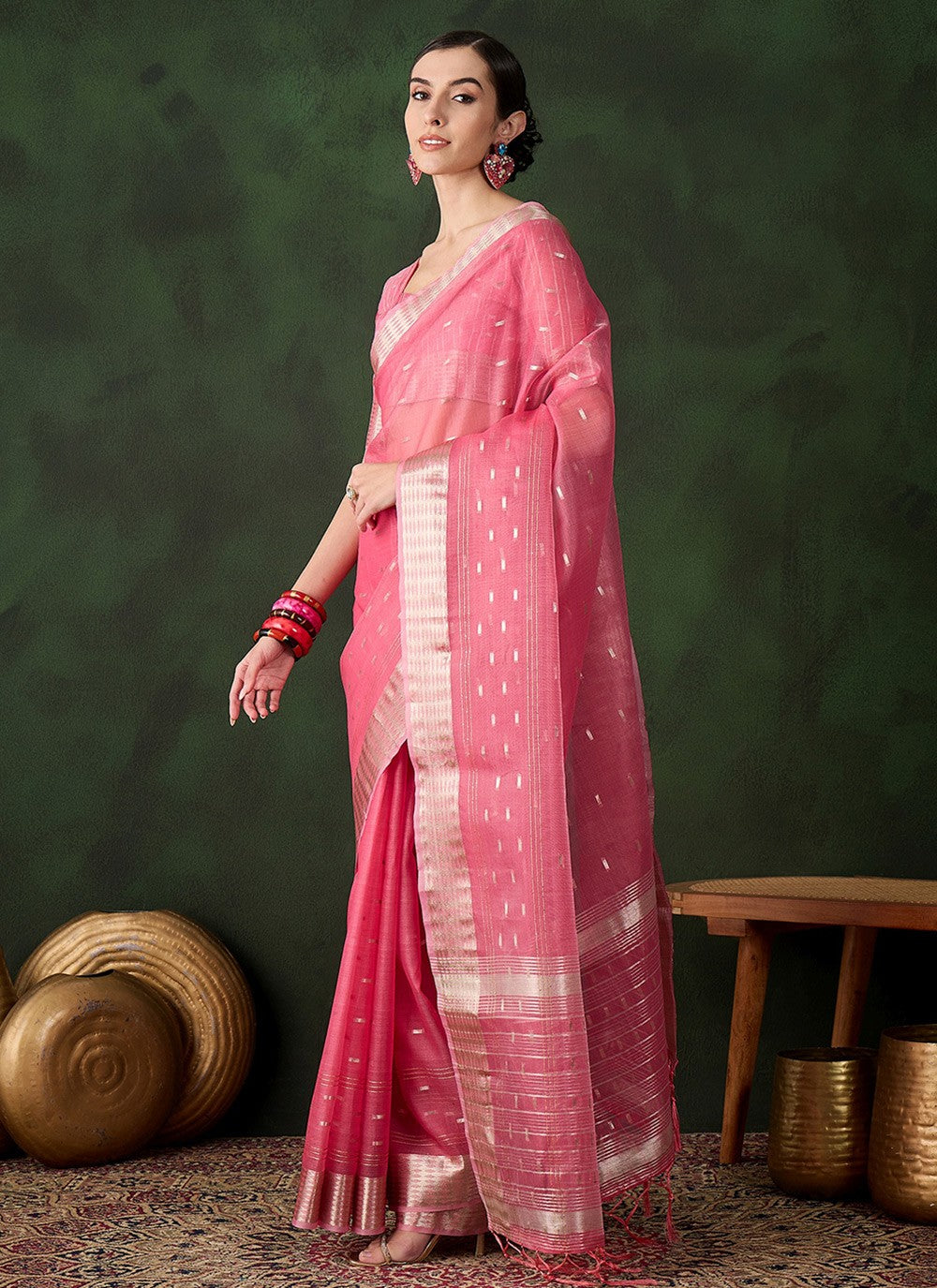 Contemporary Jacquard Work Khadi, Organza Saree - S10486